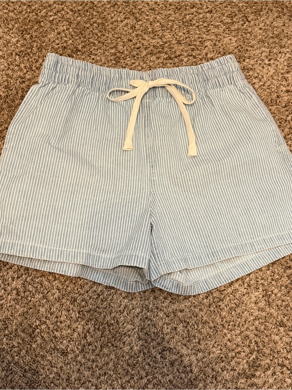 Light Blue Striped Drawstring Women’s Shorts